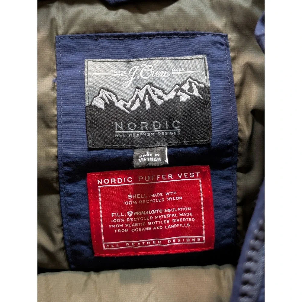 J. Crew Nordic Puffer Vest‎ All Weather Designs Pockets Full Zip Large